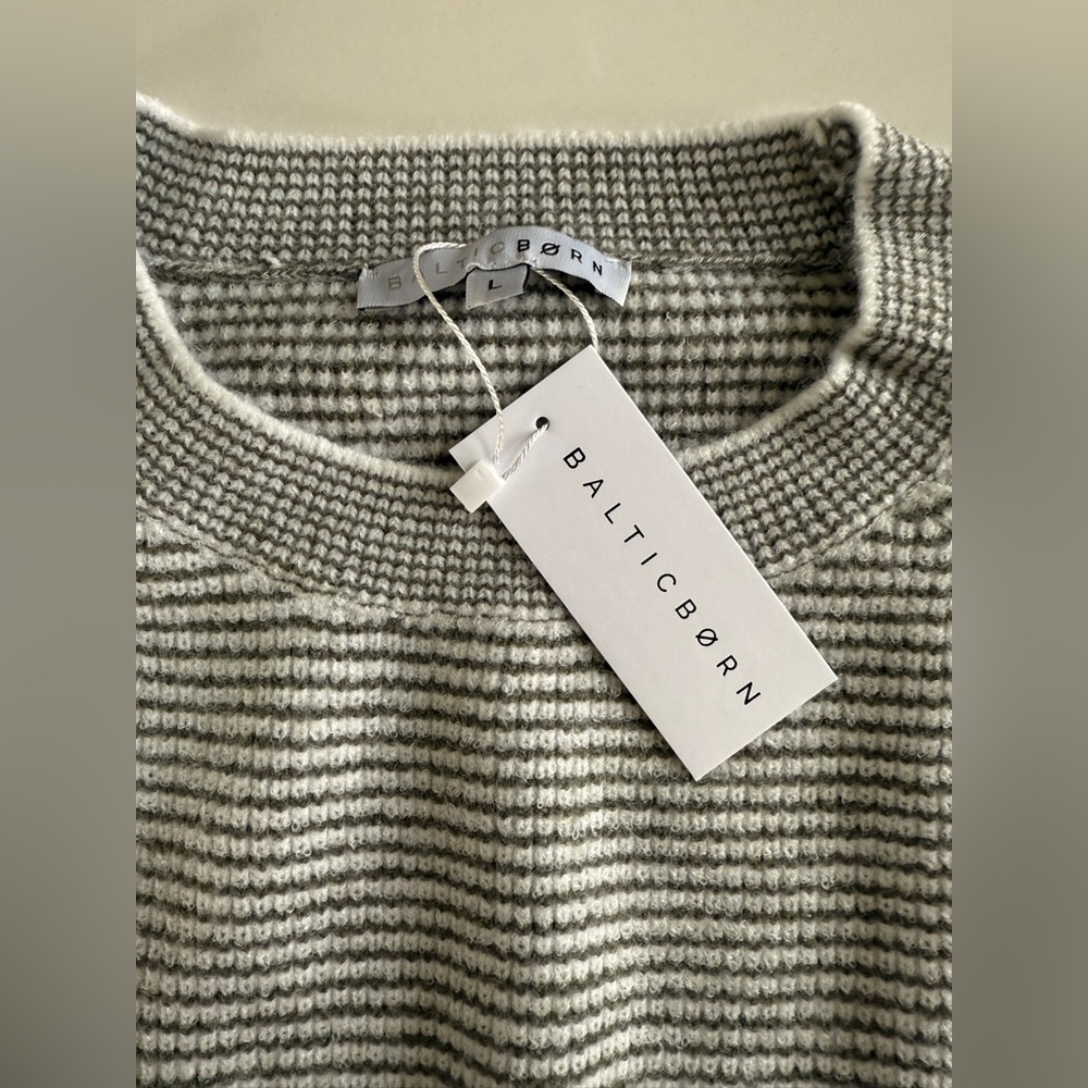 Baltic Born Striped Crewneck Sweater in Green & White